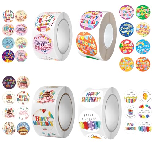 2000 Stück Sticker Geburtstag, 2,5 cm Rund-Aufkleber Geburtstag, 4 Bände / 30 Muster Happy Birthday Sticker, Geburtstagssticker zum Aufkleben für Geburtstagsfeier von XVZZGNTH