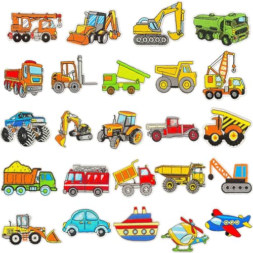 24 Stück Bügelbilder für Textilien, Baufahrzeug-Motiv Flicken zum Aufbügeln Kinder, Selbstklebender Rückenkleber, Knieflicken zum Aufbügeln Kinder Bügelflicken 24 Stück Bügelbilder für Textilien, Baufahrzeug-Motiv Flicken zum Aufbügeln Kinder, Selbstklebender Rückenkleber, Knieflicken zum Aufbügeln Kinder Bügelflicken von XVZZGNTH
