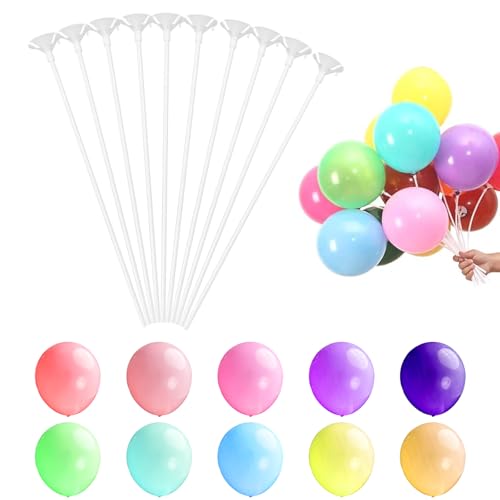 100Pcs Luftballon Stäbe Set, Wiederverwendbar 100Pcs 32cm Ballonstäbe Halter mit 100Pcs Bunte Luftballons, Luftballons Plastikstäbe für Hochzeit Geburtstag Feiertage Party Deko von XWCHASA
