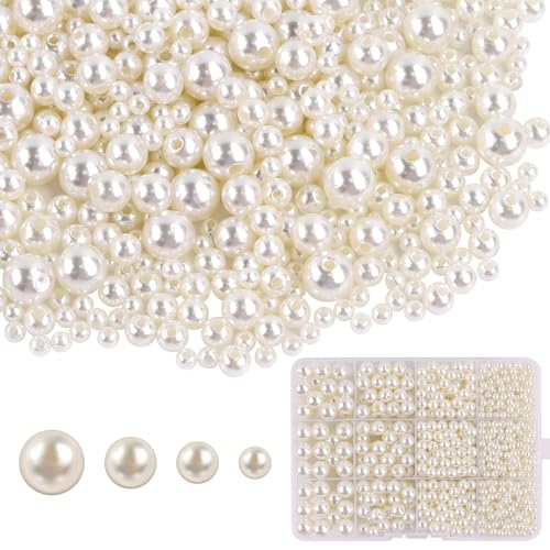 1480 Perlen zum Auffädeln Pearl, 4 6 8 10mm Perlen für Armbänder Basteln, Runde Weiß Kunstperlen für Halskette Armbänder Schmuckherstellung (Perlen Weiß) 1480 Perlen zum Auffädeln Pearl, 4 6 8 10mm Perlen für Armbänder Basteln, Runde Weiß Kunstperlen für Halskette Armbänder Schmuckherstellung (Perlen Weiß) von XWCHASA