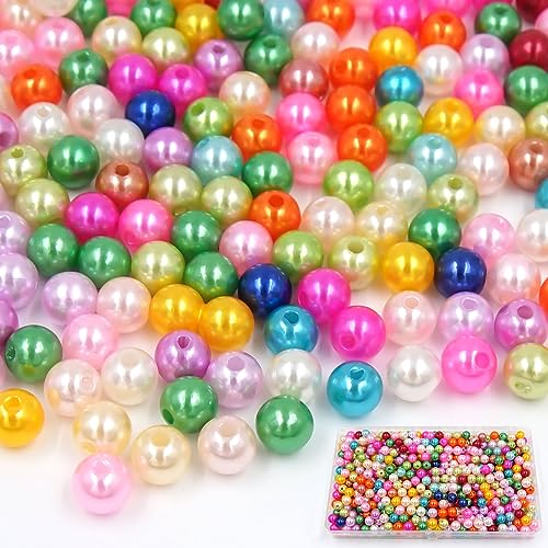 700 Stück Bastelperlen, Glasperlen Beige Kunstperle Runde Perlen, 8 mm Acrylperlen mit Loch Runde Bunte Undurchsichtig Perlen Basteln Auffädeln Perlen von XWCHASA