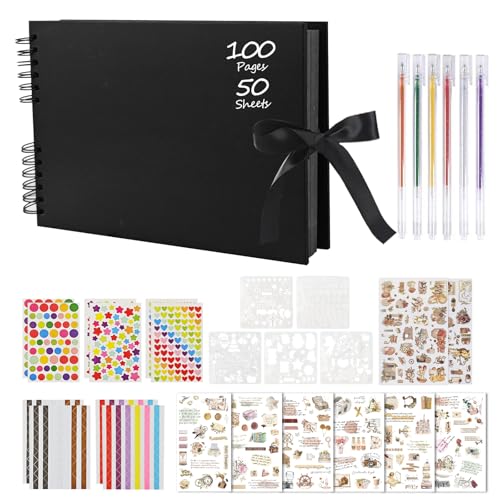 Fotoalbum zum Selbstgestalten, DIY Fotobuch 100 Schwarze Seiten, A4 Fotobuch zum Einkleben 28 x 20 cm Fotoalben, Scrapbooking Set für Baby Familie Valentinstag mit Stiften Aufkleber Fotoecken von XWCHASA