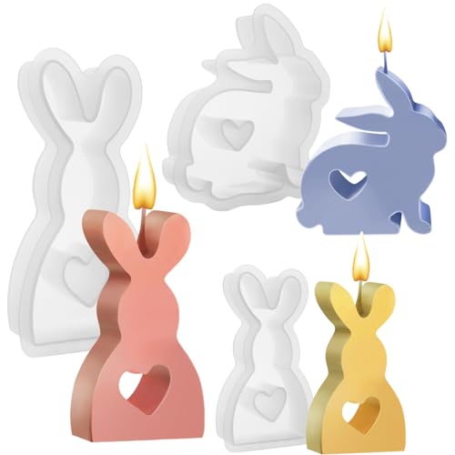3 Stück Silikonform Kaninchen - Silikonformen Gießformen Kerzen Ostern Gießform Liebe Kaninchen Kerzenform Seifenform Epoxidharz Formen Kaninchen Silikonform für Sojawachs Kerzen, Seife, Gips von XWCHASA