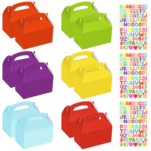 XWCHASA 12 Bunte Geschenkbox mit 3 Buchstabenaufklebern, 16 x 9 x 8,5 cm Kuchenbox Tortenschachtel aus Karton für Kindergeburtstage, Hochzeiten und Babypartys, Gastgeschenke, Dekorationen (Regenbogen) von XWCHASA