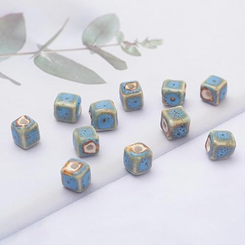 XWNXQ 100 Stück 8 mm Vintage quadratische Keramikperlen, handglasierte lose Keramikperlen, für die Herstellung von DIY-Perlenarmbändern und Halsketten von XWNXQ