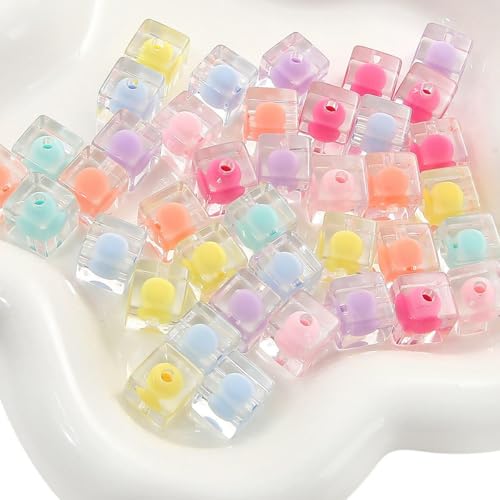 XWNXQ 50–100 Stück 10 mm Matte transparente Acrylperlen, Bunte quadratische Abstandsperlen, für handgefertigte DIY-Armbänder, Halsketten, Schmuckzubehör XWNXQ 50–100 Stück 10 mm Matte transparente Acrylperlen, Bunte quadratische Abstandsperlen, für handgefertigte DIY-Armbänder, Halsketten, Schmuckzubehör von XWNXQ