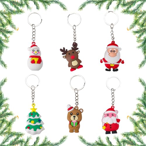 XWUNZ 3D Weihnachten Schlüsselanhänger 30 Stück Weihnachten Party Gefallen Schlüsselanhänger Silikon Weihnachtsbaum Schneemann Rentier Anhänger Mitgebsel Weihnachten für Kinder, 6 Stile von XWUNZ