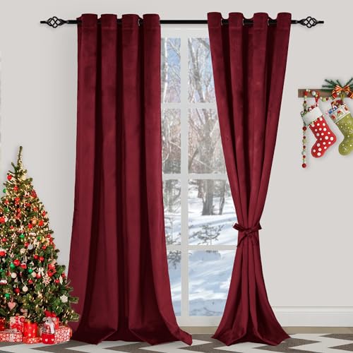 XWZO Rote Samtvorhänge, 274 cm lang, 2 Paneele – Verdunkelungsvorhänge mit Ösen, wärmeisoliert, Verdunkelung für Wohnzimmer, mit Raffhaltern, B 132 x L 274 cm XWZO Rote Samtvorhänge, 274 cm lang, 2 Paneele – Verdunkelungsvorhänge mit Ösen, wärmeisoliert, Verdunkelung für Wohnzimmer, mit Raffhaltern, B 132 x L 274 cm von XWZO