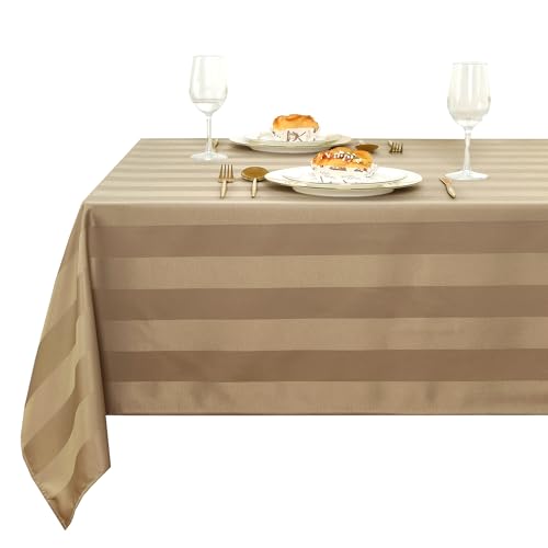 XWZO Tischdecke Gestreift Abwaschbar Eckig tischdecken Lotuseffekt Schmutzabweisend Wasserabweisend Tafeldecke Khaki 130 x 220cm von XWZO