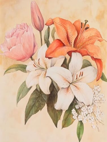 Blume Diamond Painting Erwachsene, 5D Diamond Painting Lilie Diamanten Malerei Kinder Anfänger DIY Vollbohrer Mosaikherstellung Stickerei Kreuzstich Bilder, Home Wand Deko Geschenke 100x135cm g1-23T von XXDBBDOU