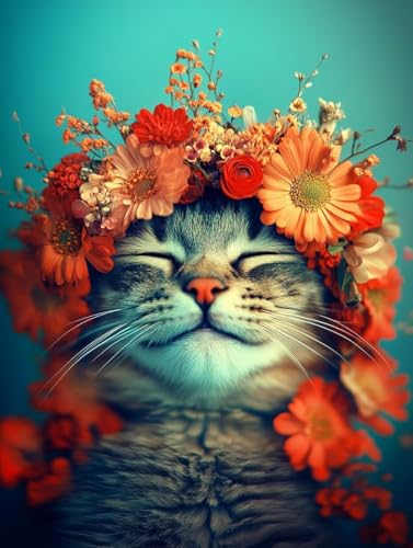 Blume Diamond Painting Katze Diamond Painting Erwachsene Kinder DIY 5D Vollbohrer Kristall Stickerei Kreuzstich Diamanten Malerei Bilder Bastelset, Zimmer Deko Wohnzimmer Geschenke 100x135cm 5m-2H von XXDBBDOU