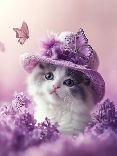 Blume Diamond Painting Katze Diamond Painting Erwachsene Kinder DIY 5D Vollbohrer Kristall Stickerei Kreuzstich Diamanten Malerei Bilder Bastelset, Zimmer Deko Wohnzimmer Geschenke 60x80cm 5h-22K von XXDBBDOU