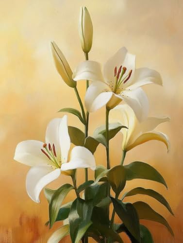 Blume Diamond Painting Lilie Diamond Painting Erwachsene Kinder DIY 5D Vollbohrer Kristall Stickerei Kreuzstich Diamanten Malerei Bilder Bastelset, Zimmer Deko Wohnzimmer Geschenke 35x50cm 5k-5T von XXDBBDOU