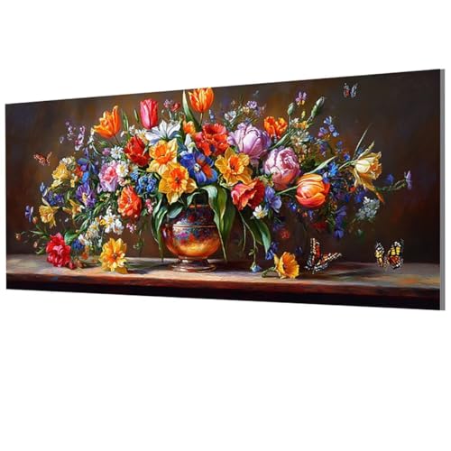 Blume Malen Nach Zahlen Erwachsene Groß XXL 80x160cm, Malen Nach Zahlen Pflanzen DIY Farbe Acrylfarbe ölgemälde Set mit Pinseln für Zimmer Deko Aesthetic, Geschenke für Frauen, Rahmenlos Model-1353 von XXDBBDOU