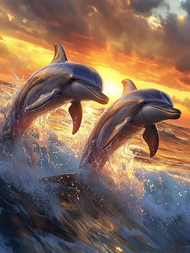 Delphin Diamond Painting Erwachsene, 5D Diamond Painting Tier Diamanten Malerei Kinder Anfänger DIY Vollbohrer Mosaikherstellung Stickerei Kreuzstich Bilder, Home Wand Deko Geschenke 90x120cm l1-16H von XXDBBDOU