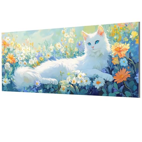 Katze Malen Nach Zahlen Erwachsene Groß XXL 100x200cm, Malen Nach Zahlen Blume DIY Farbe Acrylfarbe ölgemälde Set mit Pinseln für Zimmer Deko Wand Aesthetic, Geschenke für Frauen, Rahmenlos Model-1355 von XXDBBDOU