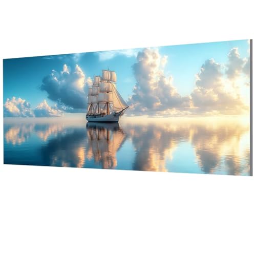 Malen Nach Zahlen Erwachsene Boot, Ozean Malen Nach Zahlen Leinwand, DIY Bastelset Erwachsene Paint by Numbers mit Pinseln und Acrylpigment für Zimmer Deko Wohnzimmer, Geschenke 40x80cm, Model-1351 von XXDBBDOU