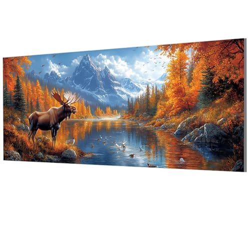 Malen Nach Zahlen Erwachsene Elch, Herbst Malen Nach Zahlen Leinwand, DIY Bastelset Erwachsene Paint by Numbers mit Pinseln und Acrylpigment für Wand Deko, Geschenke für Frauen 40x80cm, Model-1364 von XXDBBDOU
