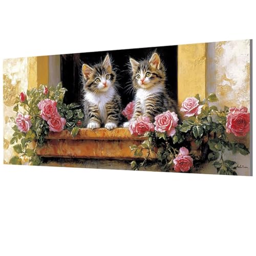 Malen Nach Zahlen Erwachsene Katze, Blume Malen Nach Zahlen Leinwand, DIY Bastelset Erwachsene Paint by Numbers mit Pinseln und Acrylpigment für Wand Deko, Geschenke für Frauen 40x80cm, Model-1699 von XXDBBDOU