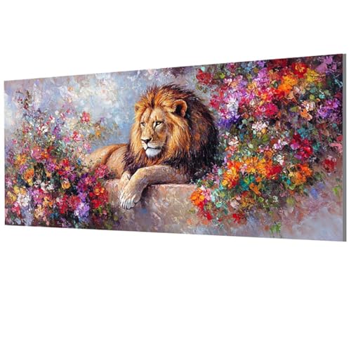 Malen Nach Zahlen Erwachsene LöWe, Blume Malen Nach Zahlen Leinwand, DIY Bastelset Erwachsene Paint by Numbers mit Pinseln und Acrylpigment für Wand Deko, Geschenke für Frauen 50x100cm, Model-1359 von XXDBBDOU
