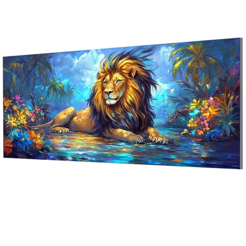 Malen Nach Zahlen Erwachsene LöWe, Tier Malen Nach Zahlen Leinwand, DIY Bastelset Erwachsene Paint by Numbers mit Pinseln und Acrylpigment für Zimmer Deko Wohnzimmer, Geschenke 40x80cm, Model-1360 von XXDBBDOU