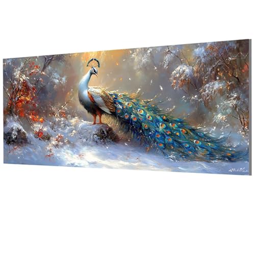 Malen Nach Zahlen Erwachsene Pfau, Winter Malen Nach Zahlen Leinwand, DIY Bastelset Erwachsene Paint by Numbers mit Pinseln und Acrylpigment für Wand Deko, Geschenke für Frauen 40x80cm, Model-1370 von XXDBBDOU