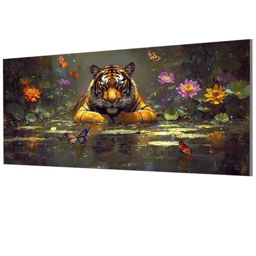 Malen Nach Zahlen Erwachsene Tiger, Blume Malen Nach Zahlen Leinwand, DIY Bastelset Erwachsene Paint by Numbers mit Pinseln und Acrylpigment für Wand Deko, Geschenke für Frauen 30x60cm, Model-1366 von XXDBBDOU