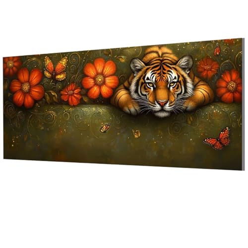 Malen Nach Zahlen Erwachsene Tiger, Schmetterling Malen Nach Zahlen Leinwand, DIY Bastelset Erwachsene Paint by Numbers mit Pinseln und Acrylpigment für Zimmer Wand Deko Geschenke 40x80cm, Model-1367 von XXDBBDOU