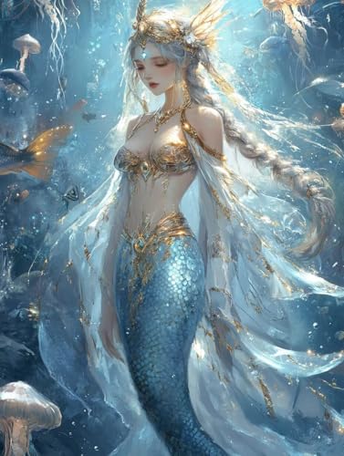 Meerjungfrau Diamond Painting Erwachsene, 5D Diamond Painting Meer Diamanten Malerei Kinder Anfänger DIY Vollbohrer Stickerei Kreuzstich Bilder Set, Home Wand Deko Wohnzimmer Geschenke 80x110cm a1-156 von XXDBBDOU