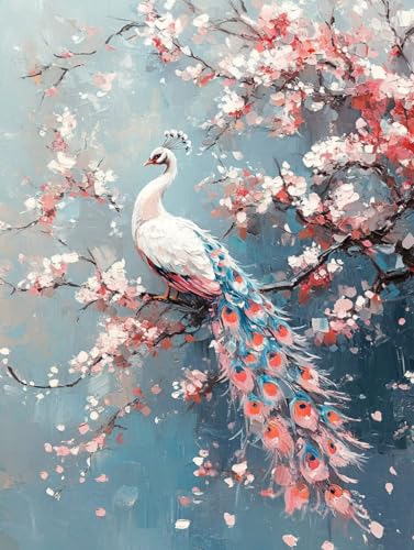 Pfau Diamond Painting Blume Diamond Painting Erwachsene Kinder DIY 5D Vollbohrer Kristall Stickerei Kreuzstich Diamanten Malerei Bilder Bastelset, Zimmer Deko Wohnzimmer Geschenke 100x135cm 5i-24F von XXDBBDOU