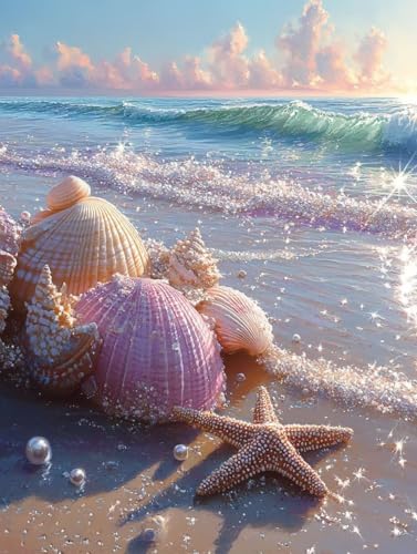 Strand Diamond Painting HüLse Diamond Painting Erwachsene Kinder DIY 5D Vollbohrer Kristall Stickerei Kreuzstich Diamanten Malerei Bilder Bastelset, Zimmer Deko Wohnzimmer Geschenke 50x70cm 5g-5P von XXDBBDOU