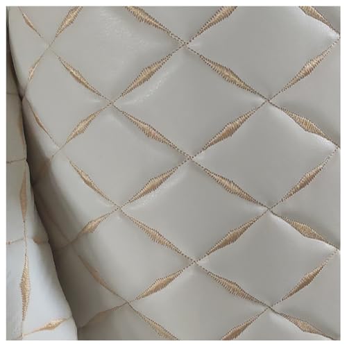 Kunstleder PVC Gesteppt Kaschiert Leder Kunstleder Polsterstoff Gesteppt Kaschiert Meterware Möbelstoff Für Polstermöbel, Handwerk, Näharbeiten, Sofa, Handtasche(White 1,1.38X5m) von XXGJOALD