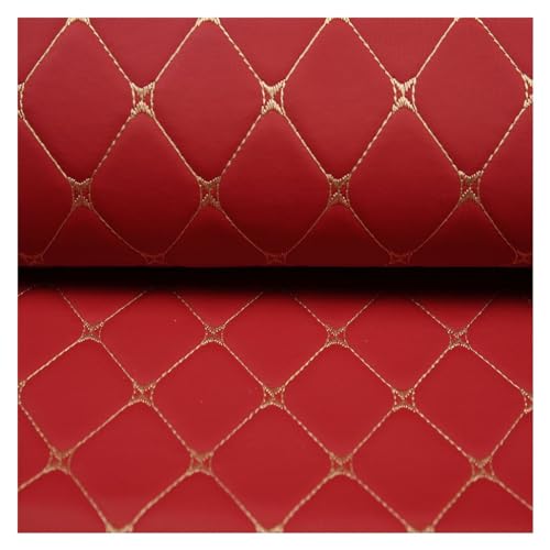 Kunstleder PVC Leder Polster Stoff Lederkonzept Kunstleder Polsterstoff Gesteppt Kaschiert Meterware Möbelstoff Dekostoff ，Kaffee Möbel Textil Meterware(Red,1.4X3m) von XXGJOALD