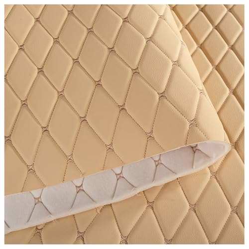 Leder Stoff Leder Stoff,Kunstleder Meterware Bezugsstoff Polsterstoff Lederoptik Kunstleder gesteppt kaschiert für Handwerk DIY nähen 1,4m breit(Beige,1.4X1m) von XXGJOALD