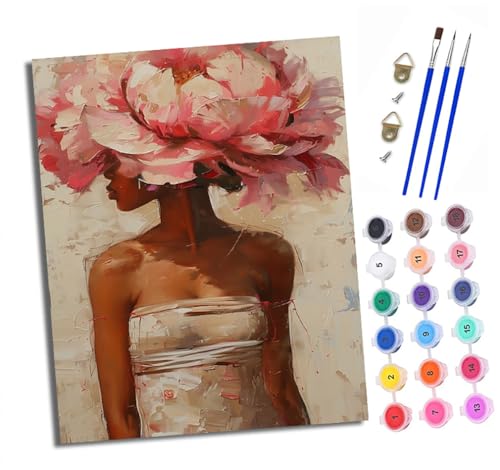 Malen Nach Zahlen Erwachsene - AnfäNger - Knitterfreie Leinwand Afrikanische Mädchen Blumen Pinsels Und Acrylfarbe - Diy Handgemalt öLgemäLde Kit Als Geschenk 40 X 50cm von XXHXIE