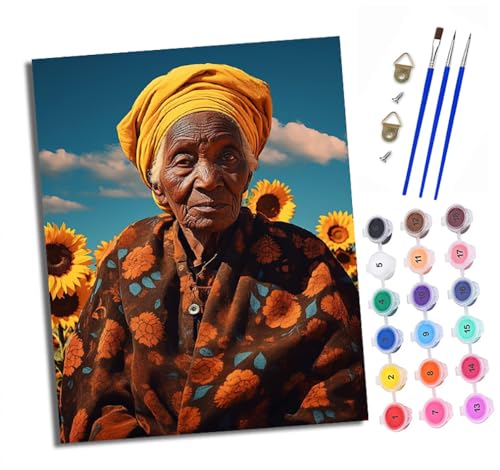 Malen Nach Zahlen Erwachsene - AnfäNger - Knitterfreie Leinwand Alter Mann in Sonnenblumen Pinsels Und Acrylfarbe - Diy Handgemalt öLgemäLde Kit Als Geschenk 40 X 50cm von XXHXIE