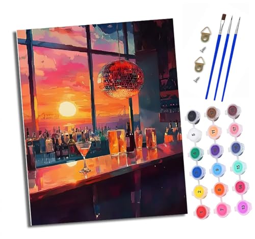 Malen Nach Zahlen Erwachsene - AnfäNger - Knitterfreie Leinwand Bar bei Sonnenuntergang Pinsels Und Acrylfarbe - Diy Handgemalt öLgemäLde Kit Als Geschenk 40 X 50cm von XXHXIE