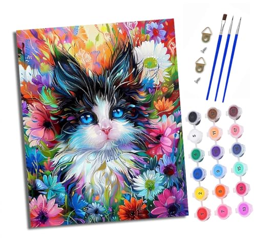 Malen Nach Zahlen Erwachsene - AnfäNger - Knitterfreie Leinwand Bunte Katze in den Blumen Pinsels Und Acrylfarbe - Diy öLgemäLde Kit Als Geschenk 40 X 50cm Mit Rahmen Malen Nach Zahlen Erwachsene - AnfäNger - Knitterfreie Leinwand Bunte Katze in den Blumen Pinsels Und Acrylfarbe - Diy öLgemäLde Kit Als Geschenk 40 X 50cm Mit Rahmen von XXHXIE