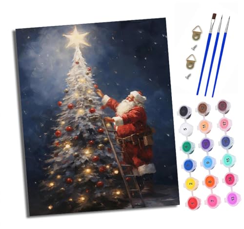 Malen Nach Zahlen Erwachsene - AnfäNger - Knitterfreie Leinwand Der Weihnachtsmann schmückt den Weihnachtsbaum Pinsels Und Acrylfarbe - Diy öLgemäLde Kit Als Geschenk 40 X 50cm Mit Rahmen von XXHXIE