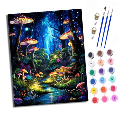 Malen Nach Zahlen Erwachsene - AnfäNger - Knitterfreie Leinwand Fantasie-Pilzwald Pinsels Und Acrylfarbe - Diy Handgemalt öLgemäLde Kit Als Geschenk 40 X 50cm von XXHXIE