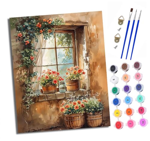 Malen Nach Zahlen Erwachsene - AnfäNger - Knitterfreie Leinwand Fenster umgeben von Blumen Pinsels Und Acrylfarbe - Diy öLgemäLde Kit Als Geschenk 40 X 50cm Mit Rahmen Malen Nach Zahlen Erwachsene - AnfäNger - Knitterfreie Leinwand Fenster umgeben von Blumen Pinsels Und Acrylfarbe - Diy öLgemäLde Kit Als Geschenk 40 X 50cm Mit Rahmen von XXHXIE