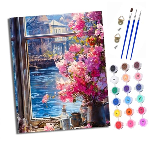 Malen Nach Zahlen Erwachsene - AnfäNger - Knitterfreie Leinwand Fensterbank Blumen und Fluss Pinsels Und Acrylfarbe - Diy öLgemäLde Kit Als Geschenk 40 X 50cm Mit Rahmen Malen Nach Zahlen Erwachsene - AnfäNger - Knitterfreie Leinwand Fensterbank Blumen und Fluss Pinsels Und Acrylfarbe - Diy öLgemäLde Kit Als Geschenk 40 X 50cm Mit Rahmen von XXHXIE