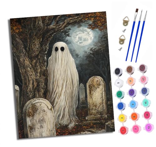 Malen Nach Zahlen Erwachsene - AnfäNger - Knitterfreie Leinwand Geist auf dem Friedhof Pinsels Und Acrylfarbe - Diy öLgemäLde Kit Als Geschenk 40 X 50cm Mit Rahmen von XXHXIE