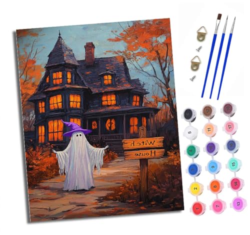 Malen Nach Zahlen Erwachsene - AnfäNger - Knitterfreie Leinwand Geist vor dem Hexenhaus Pinsels Und Acrylfarbe - Diy öLgemäLde Kit Als Geschenk 40 X 50cm Mit Rahmen von XXHXIE