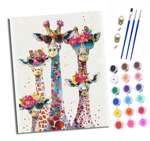 Malen Nach Zahlen Erwachsene - AnfäNger - Knitterfreie Leinwand Giraffen-Sonnenbrille Pinsels Und Acrylfarbe - Diy Handgemalt öLgemäLde Kit Als Geschenk 40 X 50cm von XXHXIE