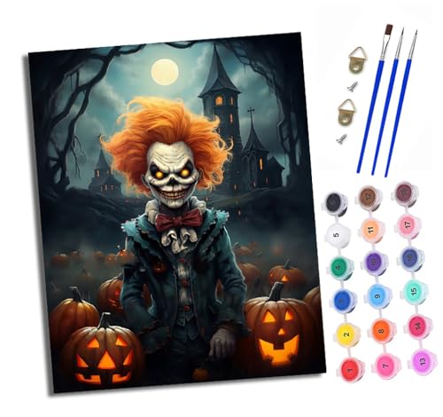 Malen Nach Zahlen Erwachsene - AnfäNger - Knitterfreie Leinwand Halloween-Clown Pinsels Und Acrylfarbe - Diy öLgemäLde Kit Als Geschenk 40 X 50cm Mit Rahmen von XXHXIE
