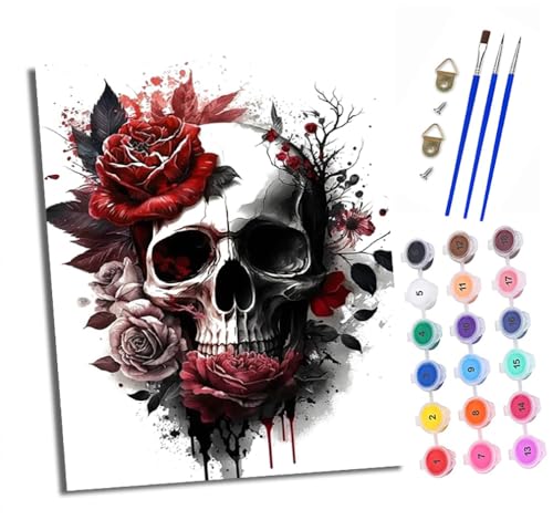 Malen Nach Zahlen Erwachsene - AnfäNger - Knitterfreie Leinwand Horror-Totenkopf-Rose Pinsels Und Acrylfarbe - Diy Handgemalt öLgemäLde Kit Als Geschenk 40 X 50cm Malen Nach Zahlen Erwachsene - AnfäNger - Knitterfreie Leinwand Horror-Totenkopf-Rose Pinsels Und Acrylfarbe - Diy Handgemalt öLgemäLde Kit Als Geschenk 40 X 50cm von XXHXIE