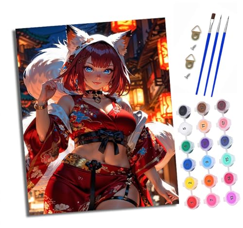 Malen Nach Zahlen Erwachsene - AnfäNger - Knitterfreie Leinwand Japanisches Anime-Mädchen Pinsels Und Acrylfarbe - Diy Handgemalt öLgemäLde Kit Als Geschenk 40 X 50cm von XXHXIE