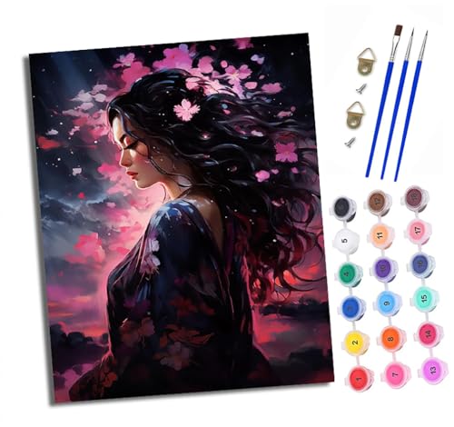 Malen Nach Zahlen Erwachsene - AnfäNger - Knitterfreie Leinwand Japanisches Kimono-Mädchen Pinsels Und Acrylfarbe - Diy Handgemalt öLgemäLde Kit Als Geschenk 40 X 50cm von XXHXIE