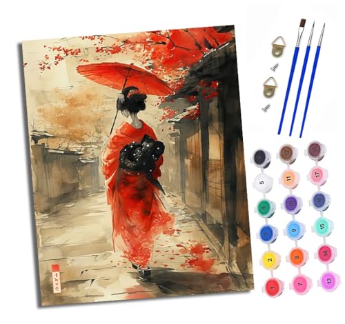 Malen Nach Zahlen Erwachsene - AnfäNger - Knitterfreie Leinwand Japanisches Mädchen mit einem Regenschirm Pinsels Und Acrylfarbe - Diy Handgemalt öLgemäLde Kit Als Geschenk 40 X 50cm Malen Nach Zahlen Erwachsene - AnfäNger - Knitterfreie Leinwand Japanisches Mädchen mit einem Regenschirm Pinsels Und Acrylfarbe - Diy Handgemalt öLgemäLde Kit Als Geschenk 40 X 50cm von XXHXIE
